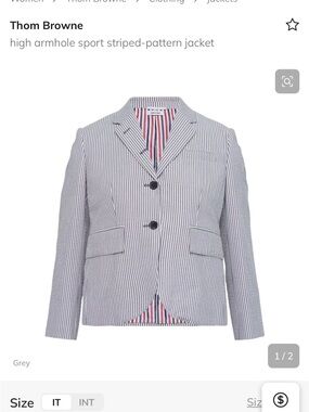 Thom Browne Grey and White Pinstriped Blazer with Signature Lining